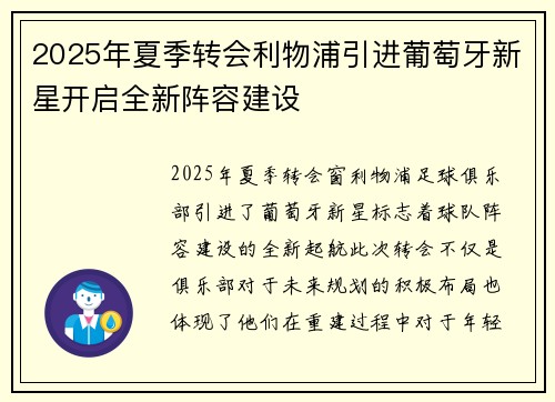 2025年夏季转会利物浦引进葡萄牙新星开启全新阵容建设