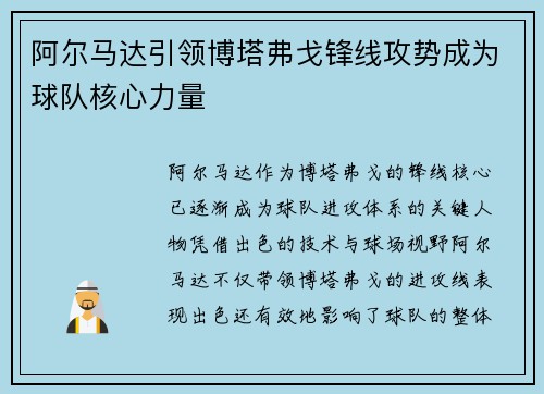 阿尔马达引领博塔弗戈锋线攻势成为球队核心力量 阿尔马达引领博塔弗戈锋线攻势成为球队核心力量